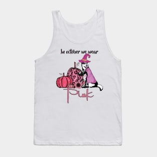 In October We Wear Pink - Halloween Pink Husky Dog Witch Pumpkin Tank Top